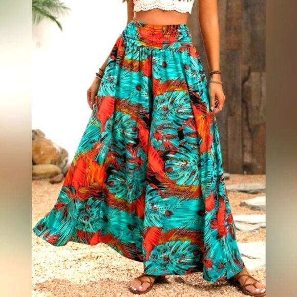 Tropical Wide leg Bohemian pants sz X-large - Picture 3 of 6